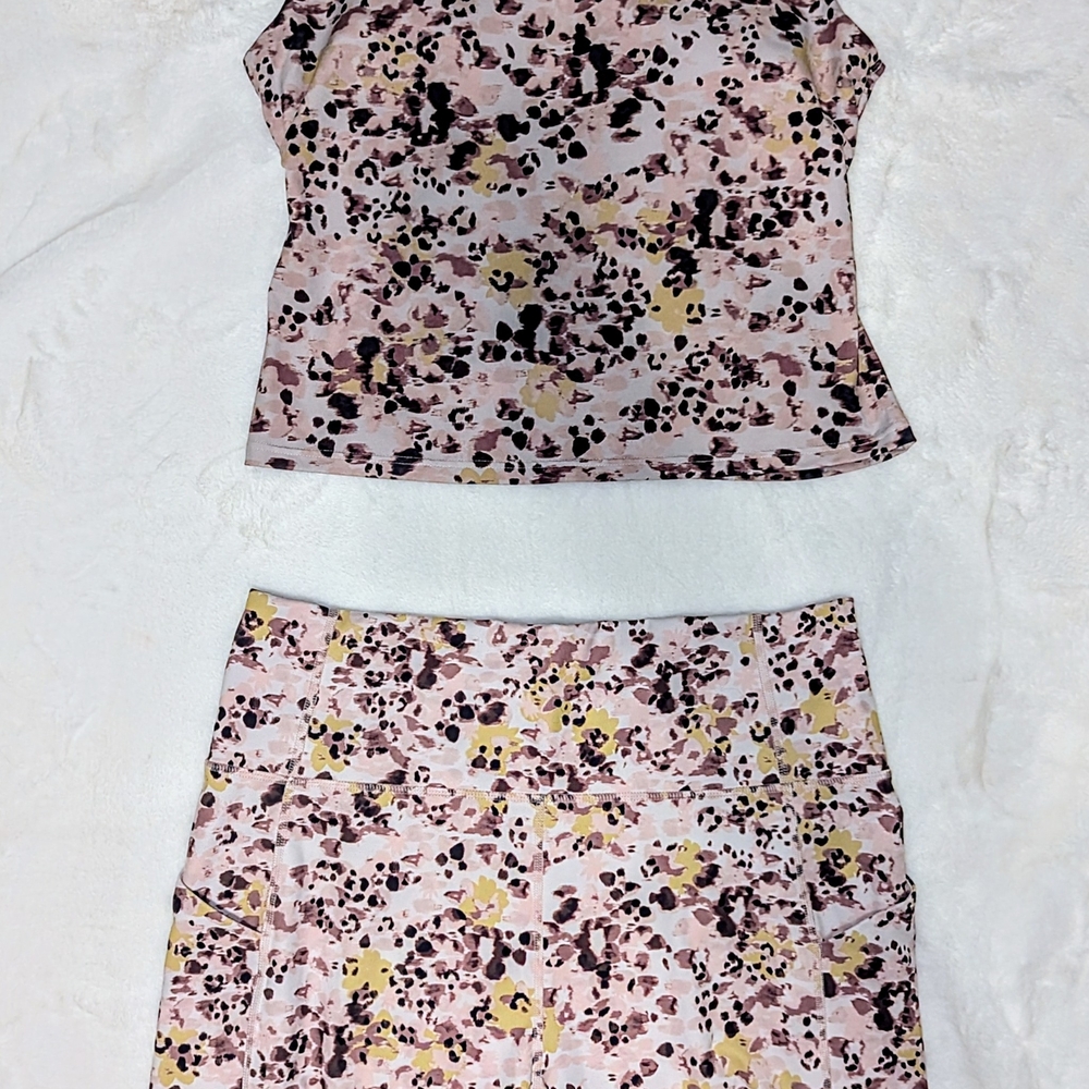 Fabletics PureLuxe Pink and Yellow Patterned Set